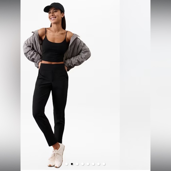 ATHLETA Brooklyn Ankle Pant Mid Rise Black Stretch Ribbed Side Women's 8 - Picture 1 of 10